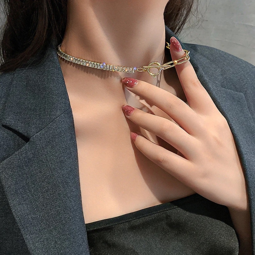 Gorgeous Baguette Paperclip Choker, Baguette Tennis Necklace